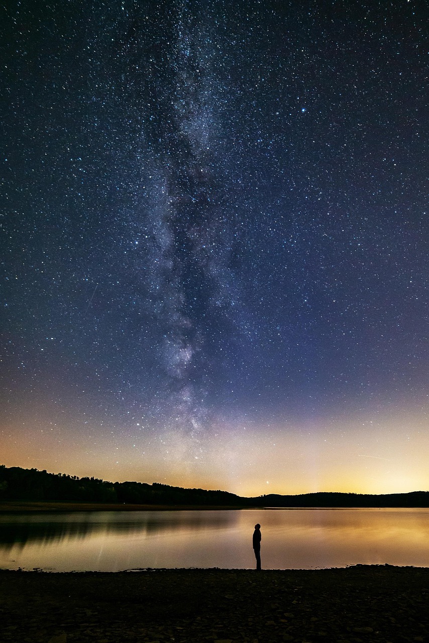 milky way, human, lake, dreams, night sky, galaxy, universe, astronomy, nature, mystical, space, infinity, creation, kosmus, earth day
